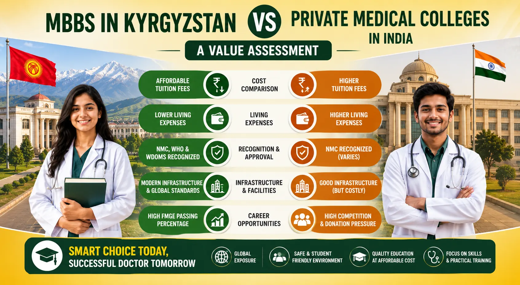 MBBS in Kyrgyzstan vs personal scientific colleges in India: value assessment